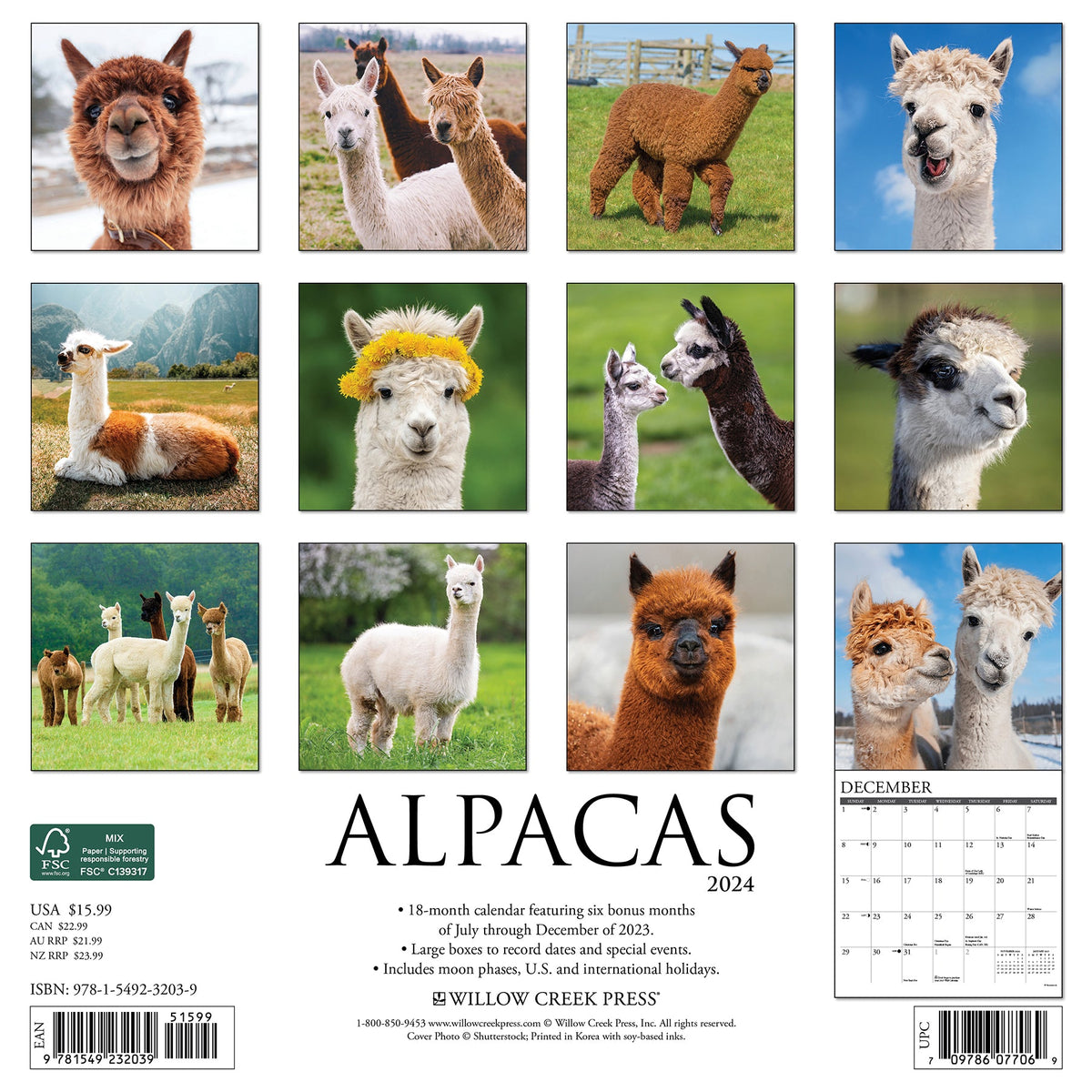 Alpacas 2024 Wall Calendar – Willow Creek Press