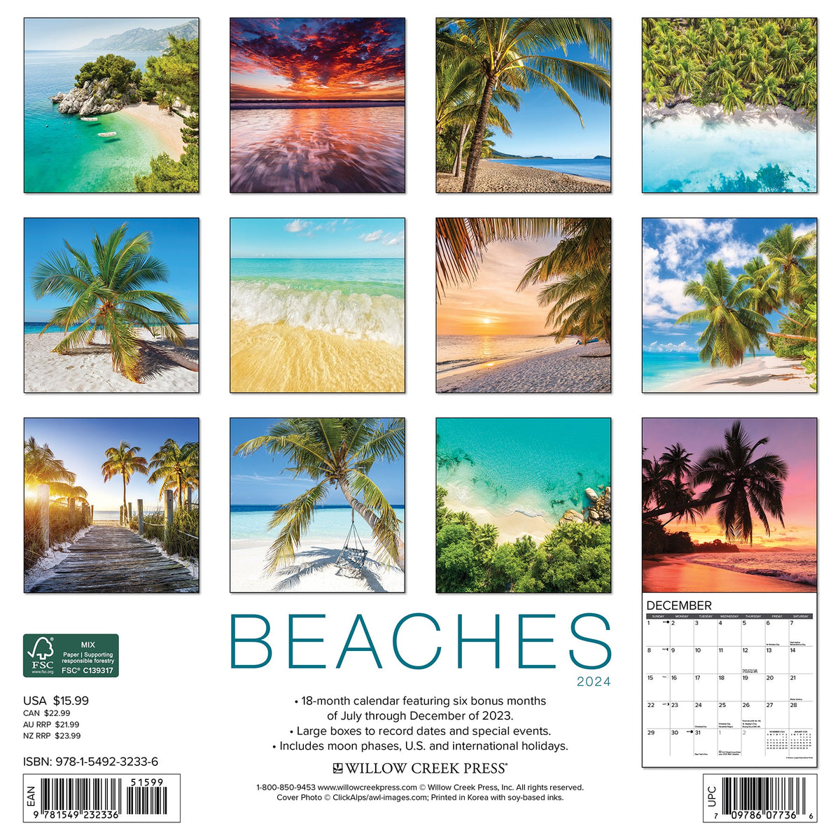 Beaches 2024 Wall Calendar Willow Creek Press
