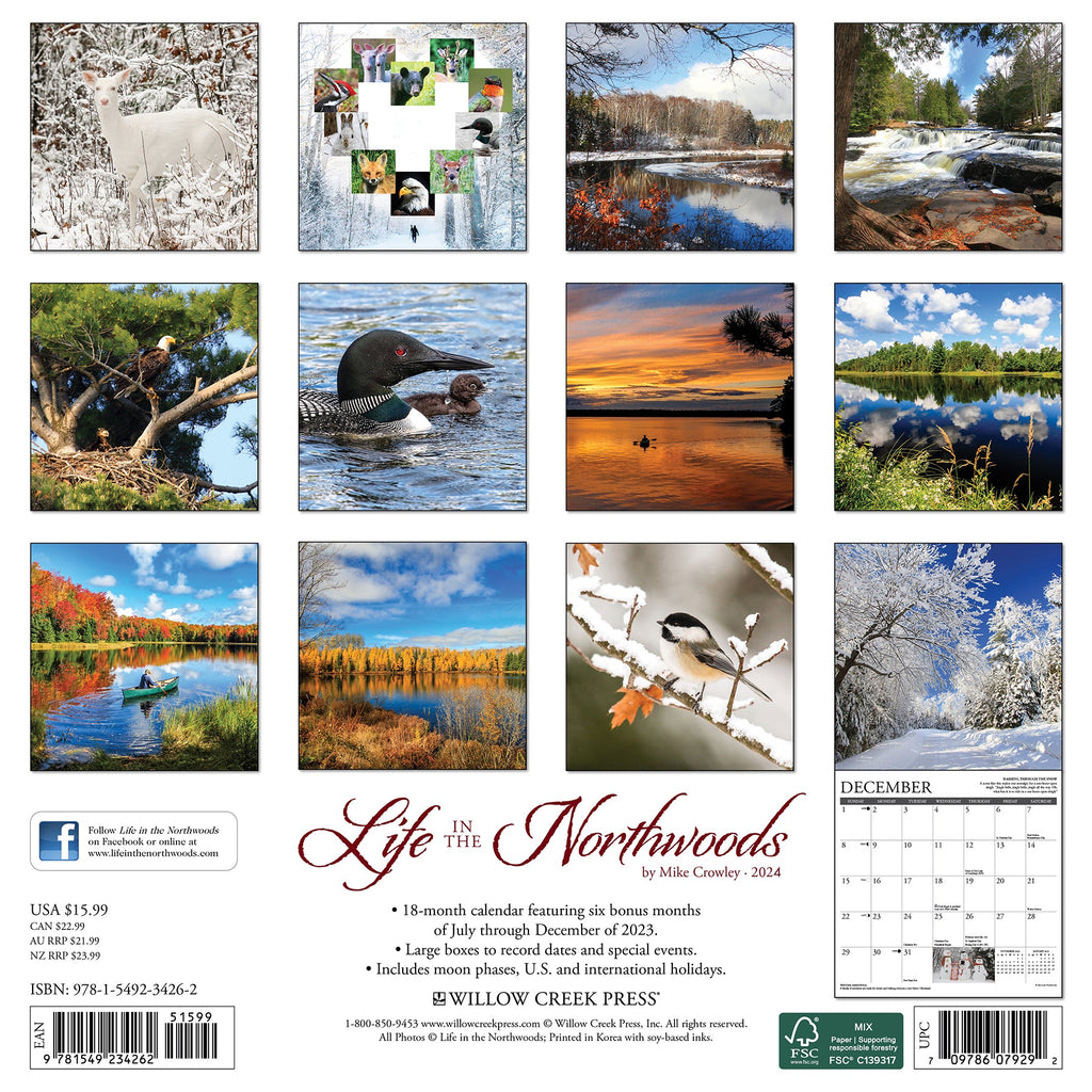 Life In The Northwoods 2024 Wall Calendar Willow Creek Press   34262.back 1024x1024 